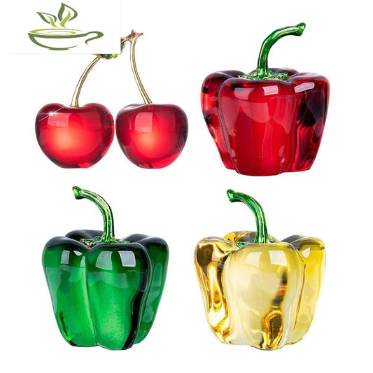 Chili Cherry Crystal Fruit Statue Sculpture Art Decor Ornament