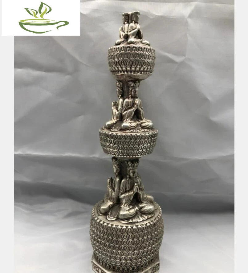 Chinese White copper Buddhist pagoda crafts statue