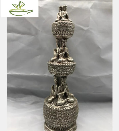 Chinese White copper Buddhist pagoda crafts statue
