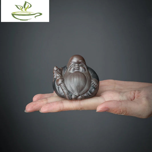 1pc Chinese Purple Clay Tea Pet Longevity Immortal Shape Statue Ornament Boutique Oolong Tea Accessories Household Decoration