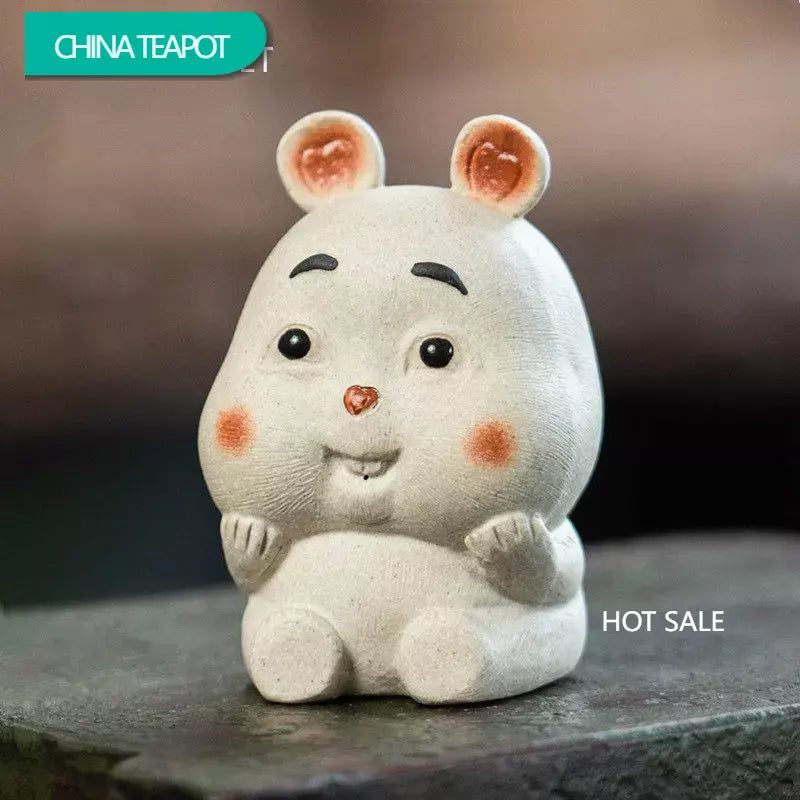 Yixing Purple Clay Tea Pet Lovely Zodiac Rabbit Statue Ornaments Tea Figurine Desktop Crafts Chinese Zisha Tea Set Decoration