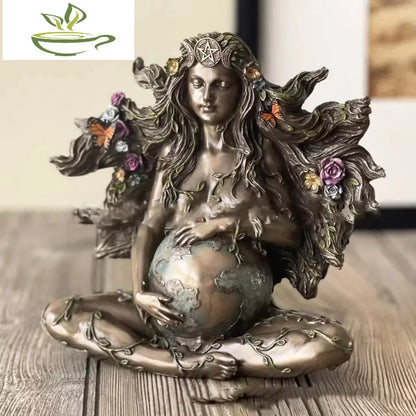 Mother Earth Statue Gaia Fairy with Butterfly Decorative Buddha Figurine Goddess Healing Chakra Meditation Mythic Home Decor
