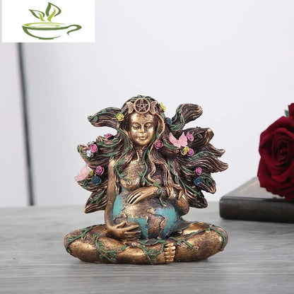 Mother Earth Statue Gaia Fairy with Butterfly Decor Mythic Buddha Figurine Goddess Healing Chakra Meditation Home Decor