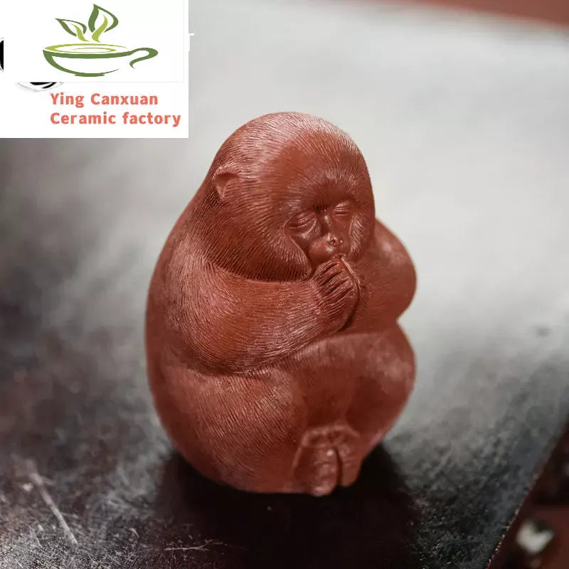 Yixing Handmade Purple Clay Tea Pet Chinese Monkey King Statue Ornaments Tea Figurine Crafts Tea Ceremony Decoration Accessories