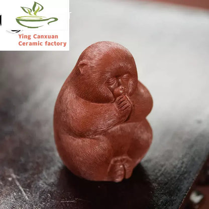 Yixing Handmade Purple Clay Tea Pet Chinese Monkey King Statue Ornaments Tea Figurine Crafts Tea Ceremony Decoration Accessories