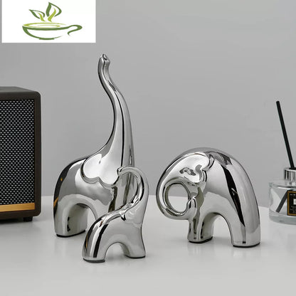 European  Abstract Elephant Sculpture & Figurines Home Decor Silver Statue Ornaments Bedroom Decoration