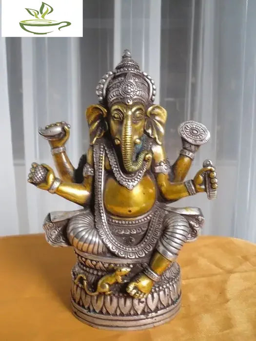 15 cm Tibetan Buddhist bronze coated silver GANESHA INDISCHER GOTT buddha statue wedding copper Decoration real Brass