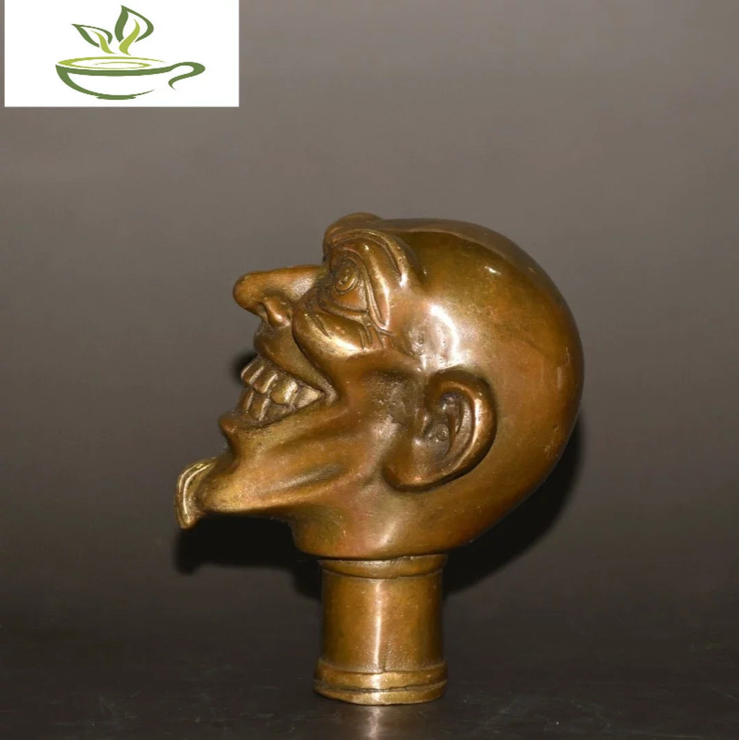 Chinese Old Bronze Hand Carved Arhat Statues Antique Cane Walking Stick Head