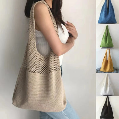 and Trendy Knitted Tote Bag for Casual Outfits Hollow Shoulder Bags