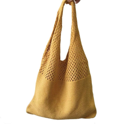 and Trendy Knitted Tote Bag for Casual Outfits Hollow Shoulder Bags
