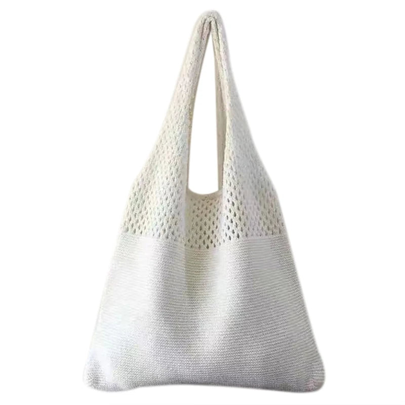 and Trendy Knitted Tote Bag for Casual Outfits Hollow Shoulder Bags