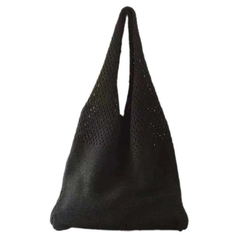 and Trendy Knitted Tote Bag for Casual Outfits Hollow Shoulder Bags