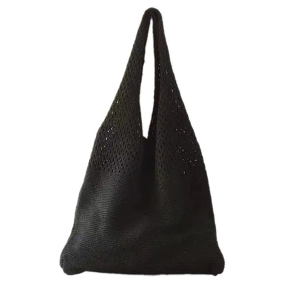 and Trendy Knitted Tote Bag for Casual Outfits Hollow Shoulder Bags