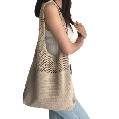 and Trendy Knitted Tote Bag for Casual Outfits Hollow Shoulder Bags