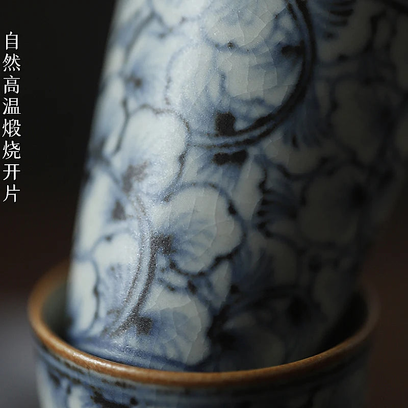 and white kung fu tea masters cup fragrance-smelling cup hand-painted ginkgo restoring ancient ways straight cup of tea