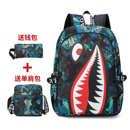 anime backpack Elementary Bookbag Travel Rucksack Cartoon Shark Print Primary School Student Satchel Backpack Mochila Infantil