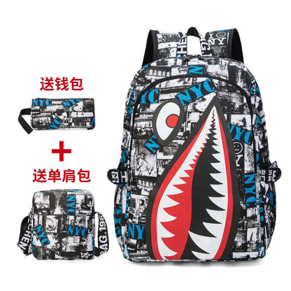anime backpack Elementary Bookbag Travel Rucksack Cartoon Shark Print Primary School Student Satchel Backpack Mochila Infantil