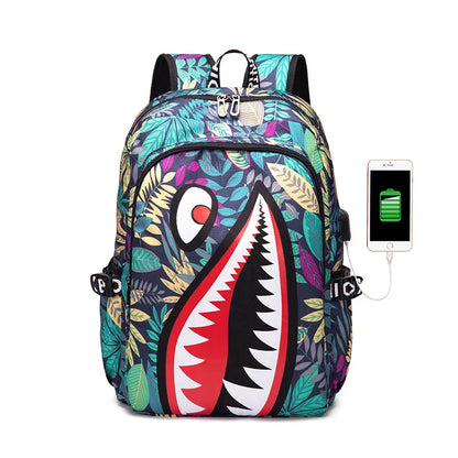 anime backpack Elementary Bookbag Travel Rucksack Cartoon Shark Print Primary School Student Satchel Backpack Mochila Infantil