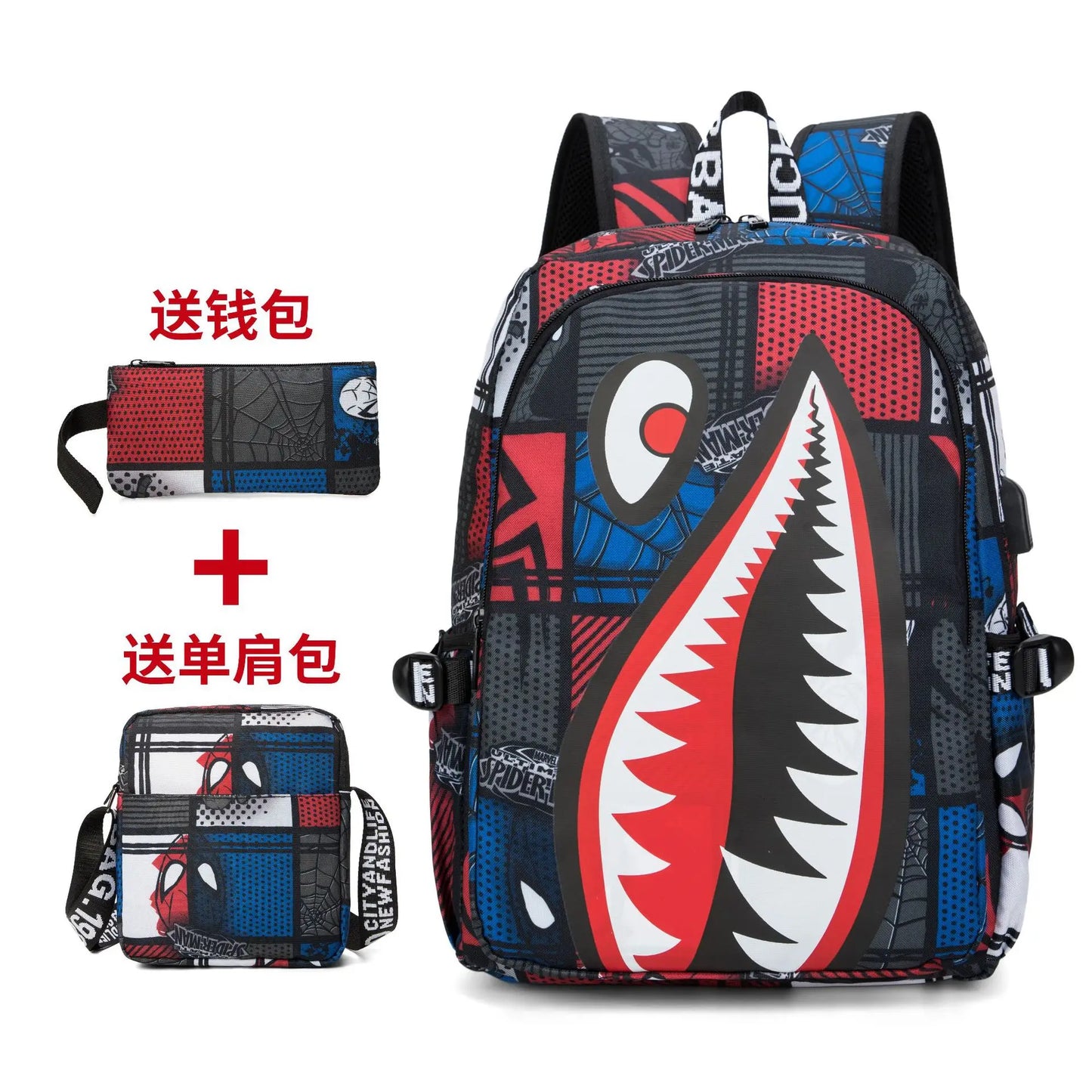 anime backpack Elementary Bookbag Travel Rucksack Cartoon Shark Print Primary School Student Satchel Backpack Mochila Infantil