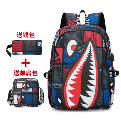 anime backpack Elementary Bookbag Travel Rucksack Cartoon Shark Print Primary School Student Satchel Backpack Mochila Infantil