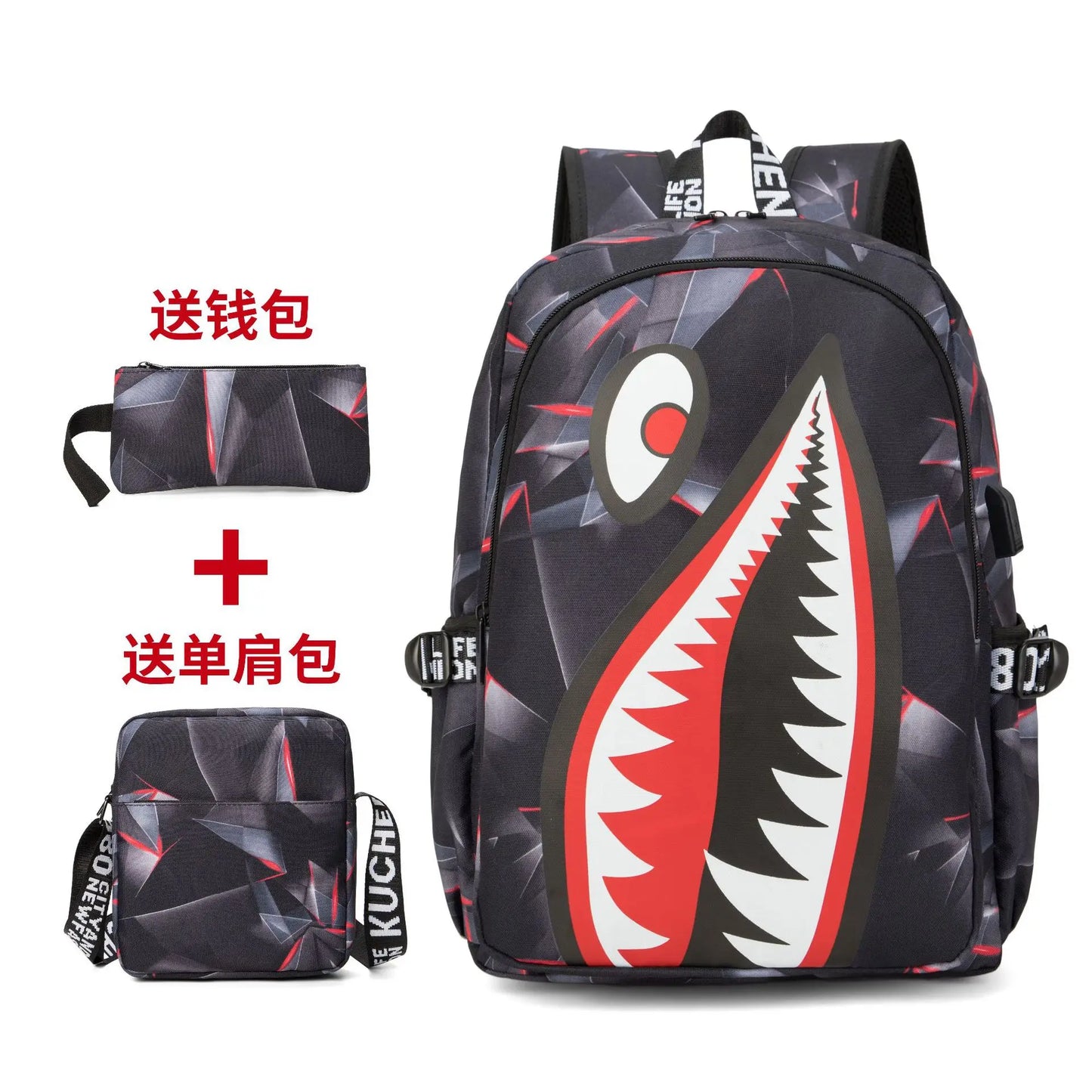 anime backpack Elementary Bookbag Travel Rucksack Cartoon Shark Print Primary School Student Satchel Backpack Mochila Infantil