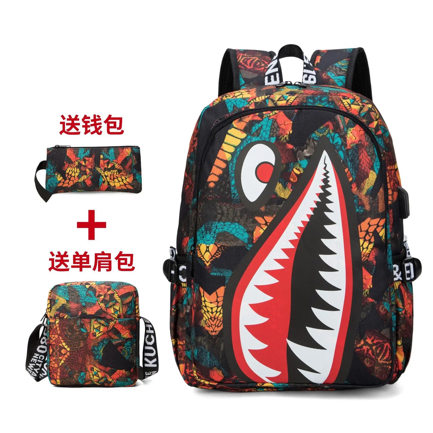 anime backpack Elementary Bookbag Travel Rucksack Cartoon Shark Print Primary School Student Satchel Backpack Mochila Infantil