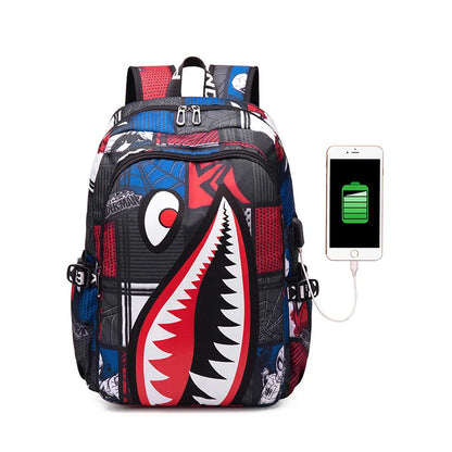 anime backpack Elementary Bookbag Travel Rucksack Cartoon Shark Print Primary School Student Satchel Backpack Mochila Infantil