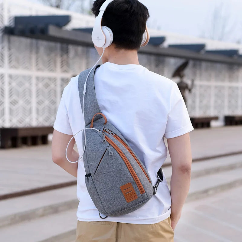 anti-theft chest bag male crossbody bag with earphone jack small travel bag mobile phone bag one shoulder bag outdoor sports bag