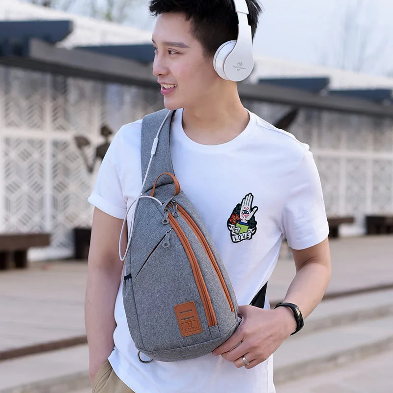 anti-theft chest bag male crossbody bag with earphone jack small travel bag mobile phone bag one shoulder bag outdoor sports bag