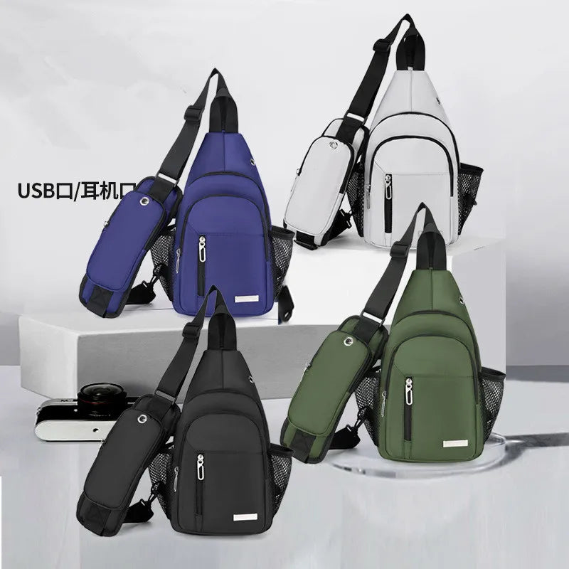 anti-theft chest bag usb port crossbody bag with earphone jack small travel bag mobile phone bag shoulder bag outdoor sports bag