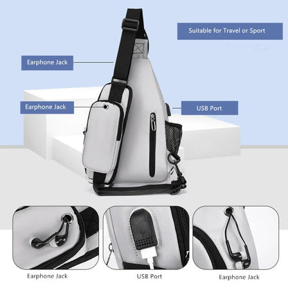 anti-theft chest bag usb port crossbody bag with earphone jack small travel bag mobile phone bag shoulder bag outdoor sports bag