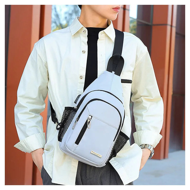 anti-theft chest bag usb port crossbody bag with earphone jack small travel bag mobile phone bag shoulder bag outdoor sports bag