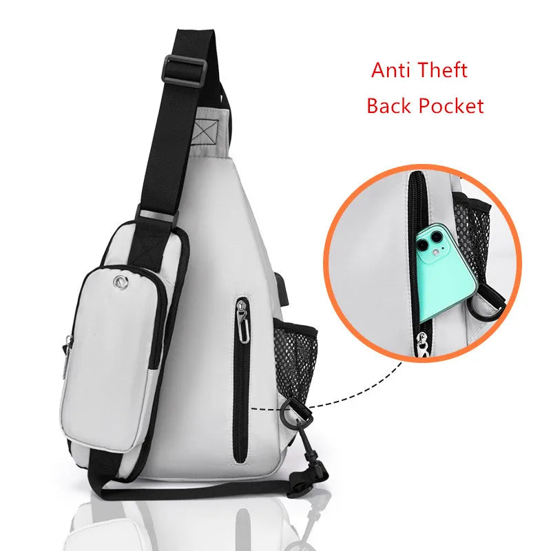 anti-theft chest bag usb port crossbody bag with earphone jack small travel bag mobile phone bag shoulder bag outdoor sports bag