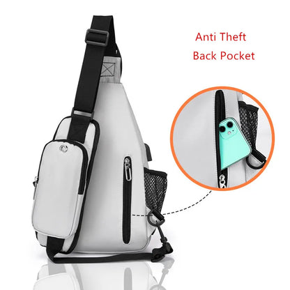 anti-theft chest bag usb port crossbody bag with earphone jack small travel bag mobile phone bag shoulder bag outdoor sports bag