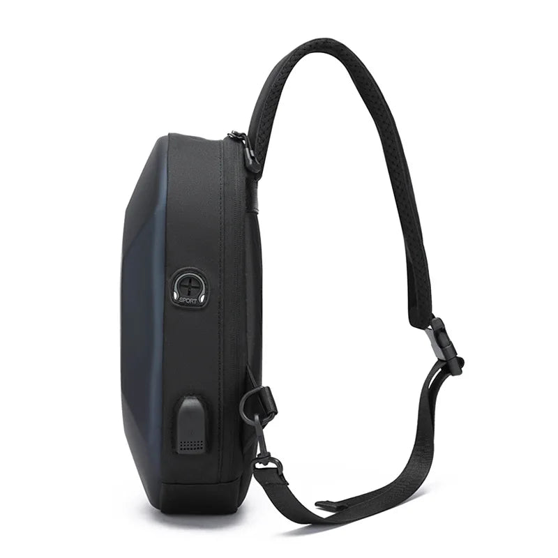 anti-theft men chest bag new fashion usb chest bag with earphone jack small shoulder bag man waterproof sports mobile phone bag