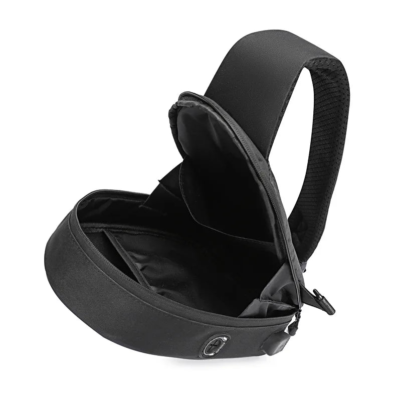 anti-theft men chest bag new fashion usb chest bag with earphone jack small shoulder bag man waterproof sports mobile phone bag