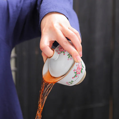 antique style ruyao Sancai gaiwan crackle glaze visual effect handpainted under glaze tureen porcelain cup bowl with cover lid
