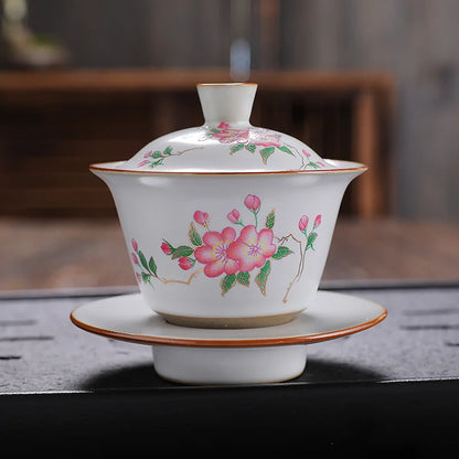 antique style ruyao Sancai gaiwan crackle glaze visual effect handpainted under glaze tureen porcelain cup bowl with cover lid