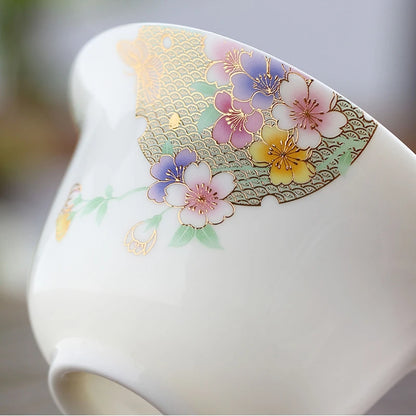 art nouveau porcelain gaiwan flower butterfly relief ceramic tureen China bowl set with lid cup saucer 150ml high quality new