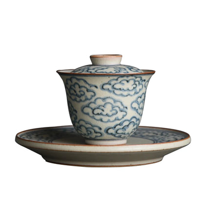at the beginning of the jingdezhen ceramic tureen pure manual blue-and-white tureen xiangyun cup cup kung fu tea set