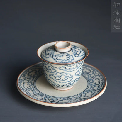 at the beginning of the jingdezhen ceramic tureen pure manual blue-and-white tureen xiangyun cup cup kung fu tea set