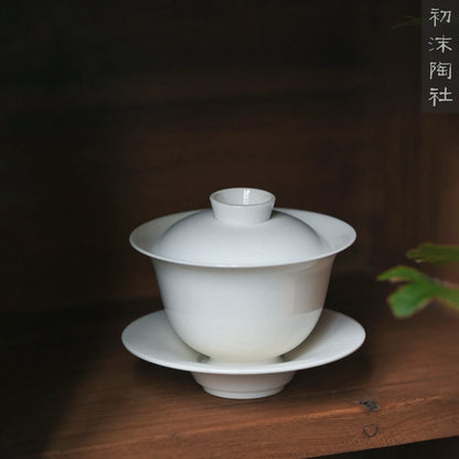 at the beginning of the jingdezhen glaze kiln shell tureen single three bowl of tea bowl thin foetus tea set manually
