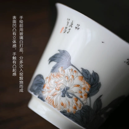 at the beginning of the jingdezhen manual hand-painted tureen single kunfu tea cups tea bowl bowl of water chestnut try