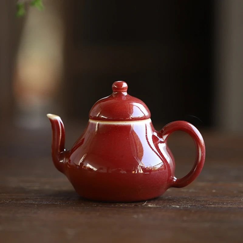 at the beginning of the jingdezhen ruby red pot hand little teapot private custom ceramic tea set household single pot