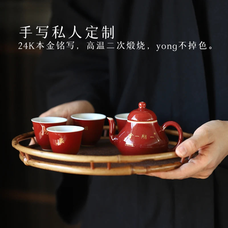 at the beginning of the jingdezhen ruby red pot hand little teapot private custom ceramic tea set household single pot