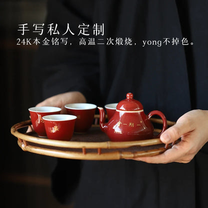at the beginning of the jingdezhen ruby red pot hand little teapot private custom ceramic tea set household single pot