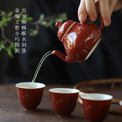 at the beginning of the jingdezhen ruby red pot hand little teapot private custom ceramic tea set household single pot