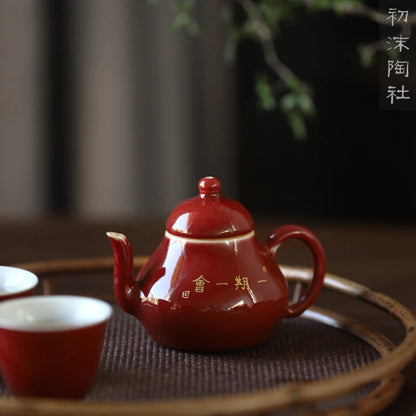at the beginning of the jingdezhen ruby red pot hand little teapot private custom ceramic tea set household single pot