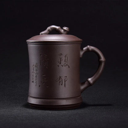 authentic yixing zisha office cup with infuser cup inside real original ore purple grit mug handle lid handmade carved tea cups