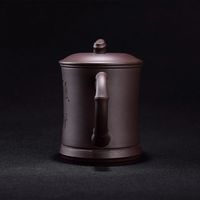 authentic yixing zisha office cup with infuser cup inside real original ore purple grit mug handle lid handmade carved tea cups